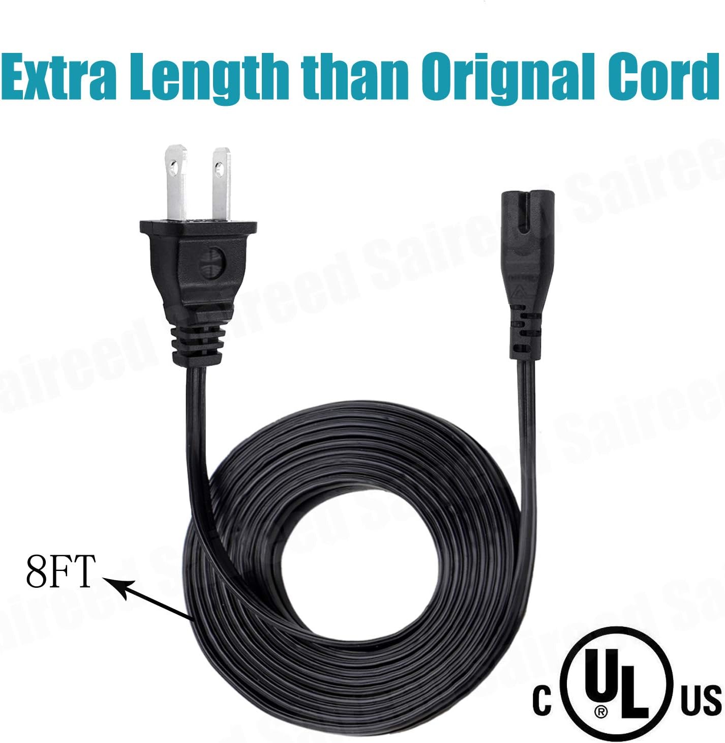 Saireed UL Listed Replacement 2 Prong Power Cord for Coca Cola KWC4 Portable Refrigerator