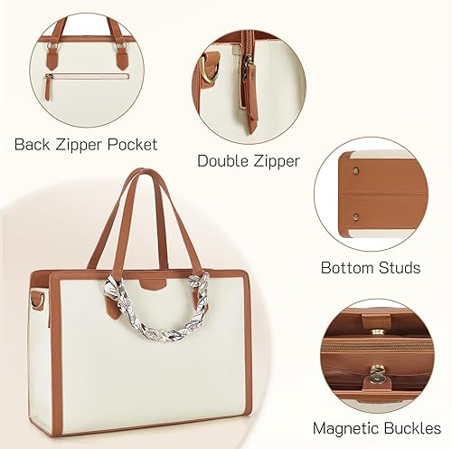 Miniatura 6 de Missnine Bolsa de mano para computadora portátil para mujer, 15.6 pulgadas, de cuero, bolsas de trabajo, profesores, maletín para oficina, viajes