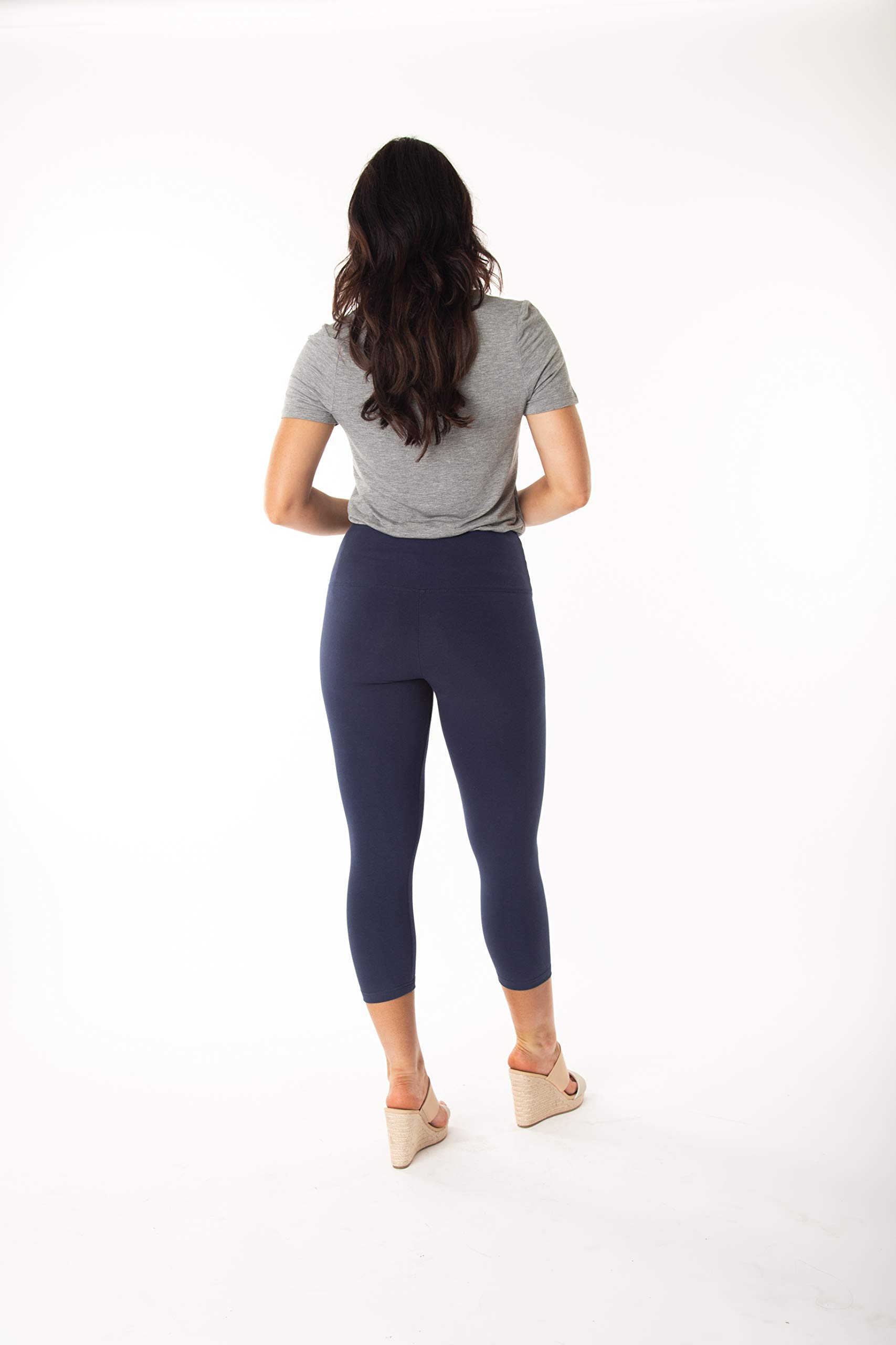 Leggings taille haute à enfiler, longueur corsaire en coton/élasthanne - Bleu - 2X