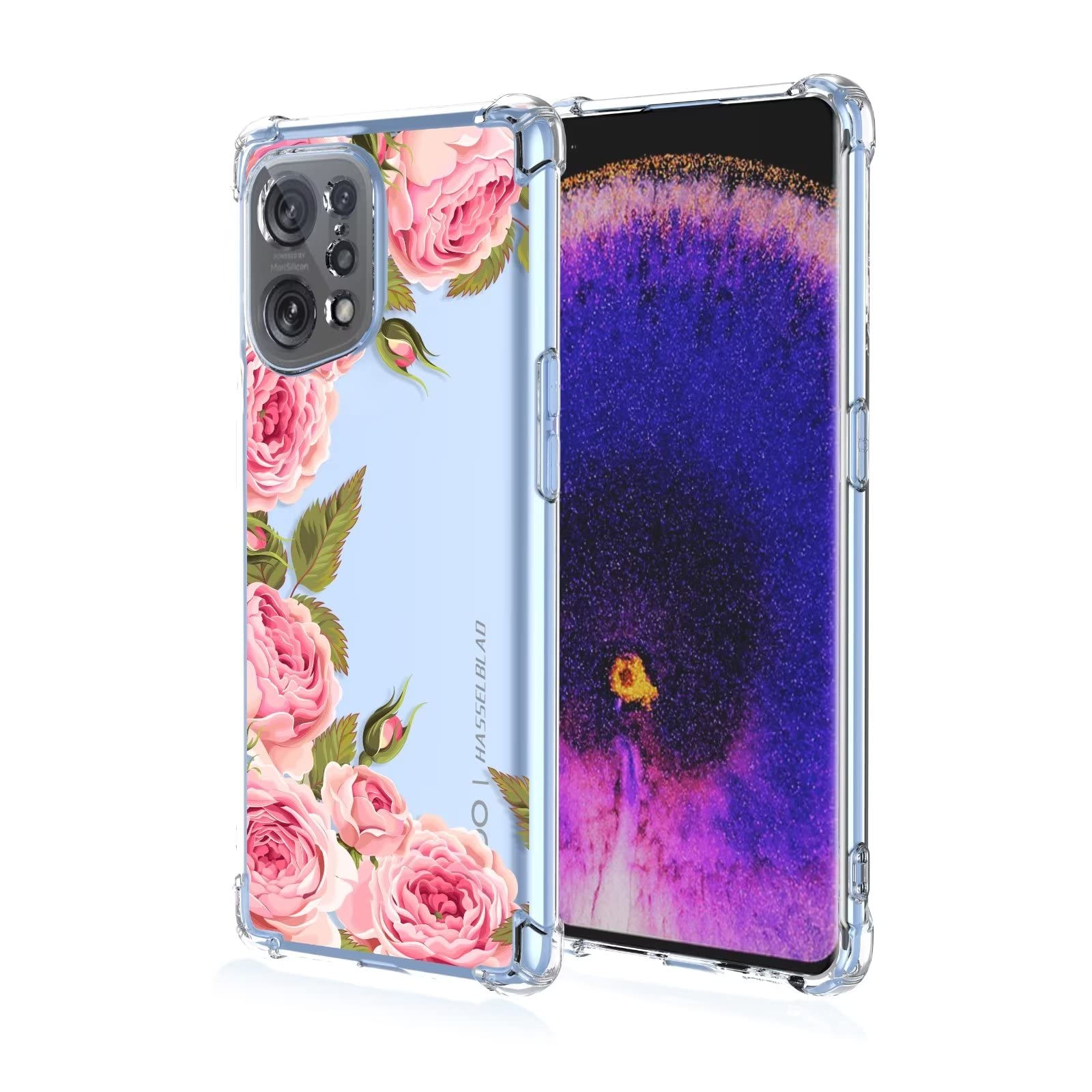 Custodia OPPO Find X5 Con Fiori Colorati | Cover TPU Trasparente Anti-ingiallimento, Morbida E Sottile