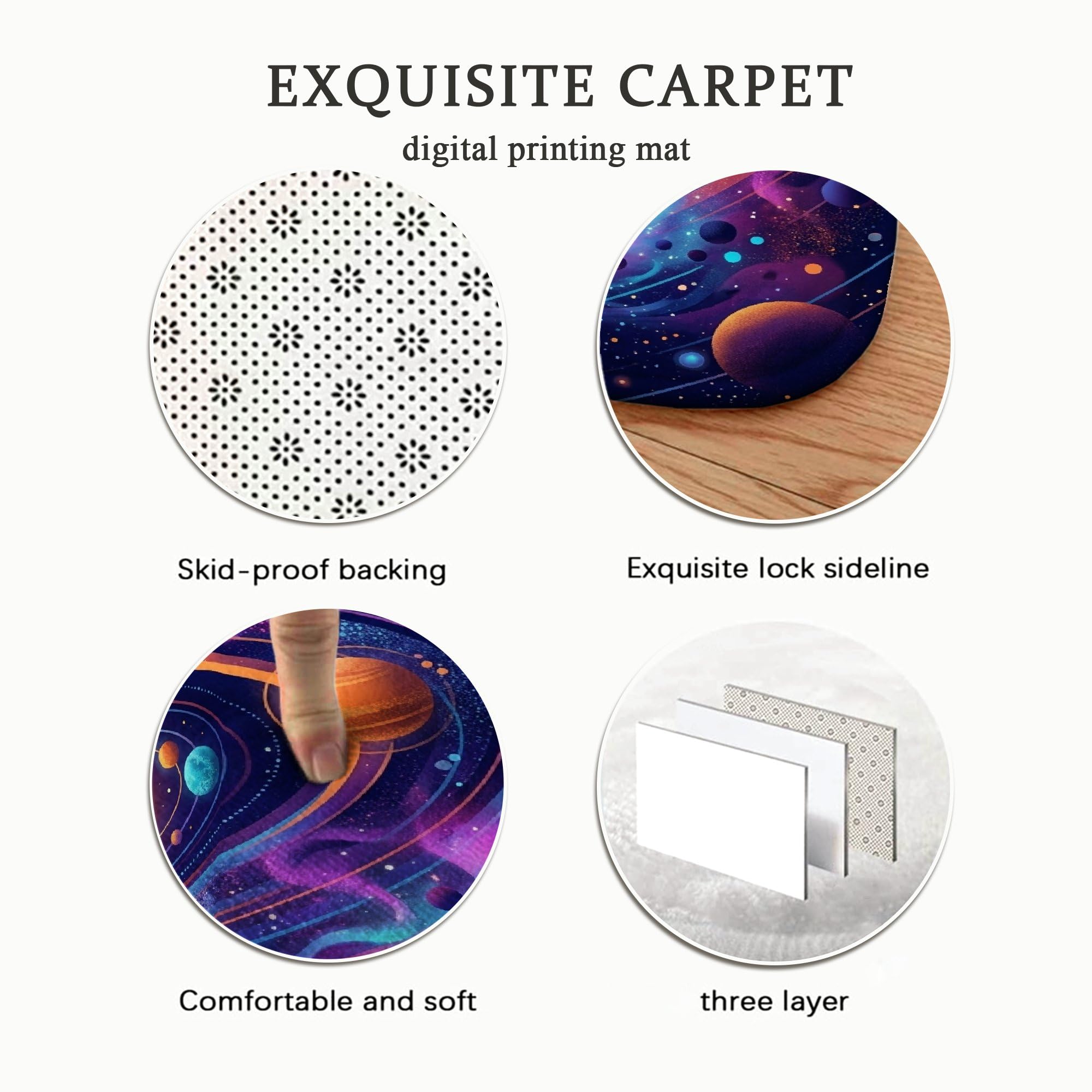 Alfombra de área para el sol, planetas futuristas cósmicos, galaxia N/A, violeta de pelo bajo, esponja, para el hogar, alfombra con estampado rectangular para sala de estar, dormitorio, decoración de