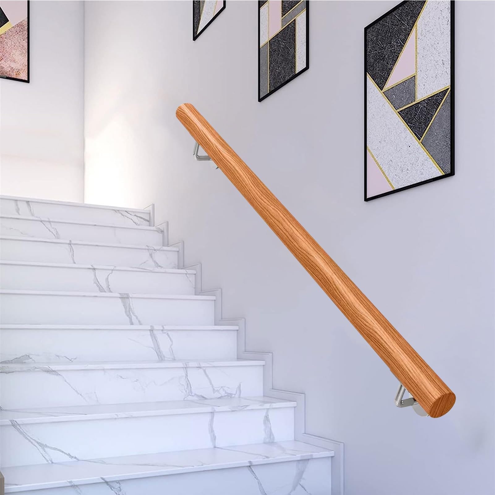 Corrimano in Legno con Accessori Ringhiera Arrotondata per Scale Asta di Supporto per Corridoio, Corrimano a Parete per Gradini, Corrimano per Maniglione per Scale da 30-450 cm, Balaustra ( Size : 200