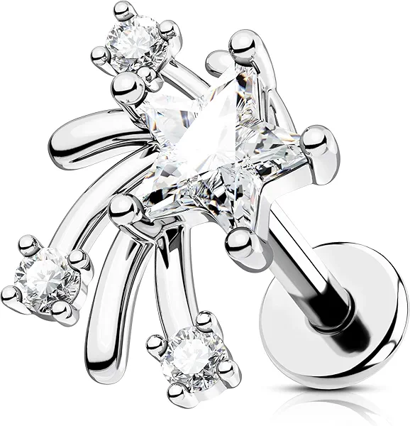 OUFER Cute Star Cartilage Jewelry, 16G Internally Threaded Flat Back Piercings Silver Helix Cartilage Tragus Piercing Jewelry Silver 16g 6mm