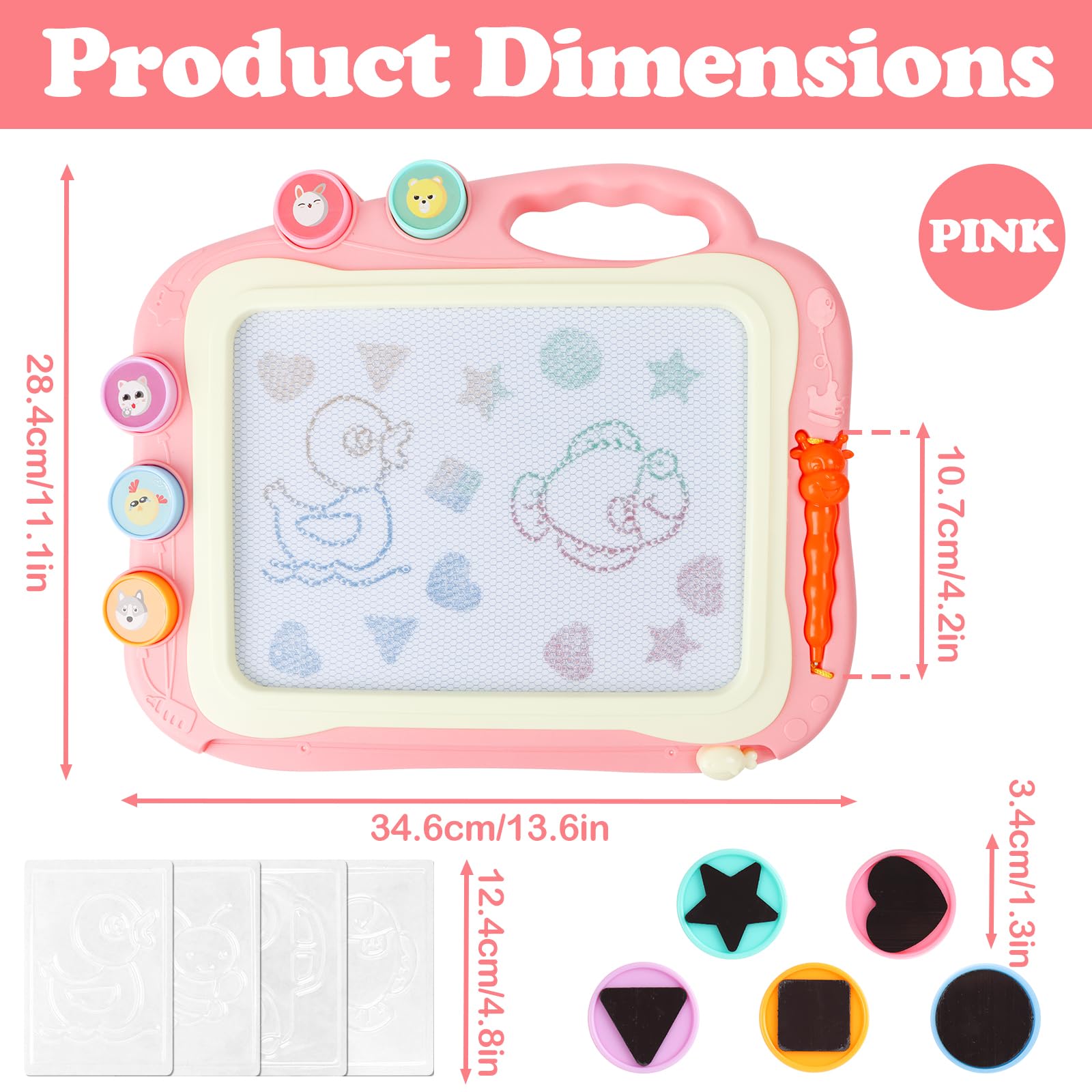 RUNEAY Magnetic Drawing Board - 35x28cm, Travel Writing Tablet for Kids Age 2-8, Autism Toys, Gift for Girls (Pink) - Image 2