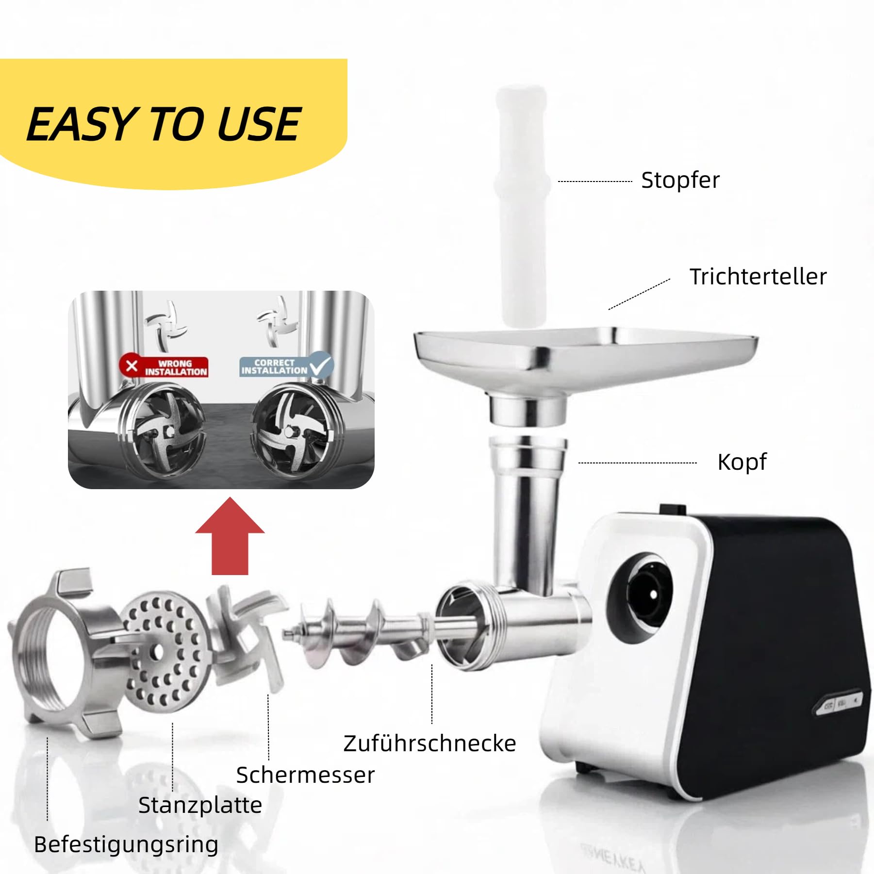 Nictemaw Tritacarne Elettrico 4 in 1 2000W, Lavora 1,8 kg/min