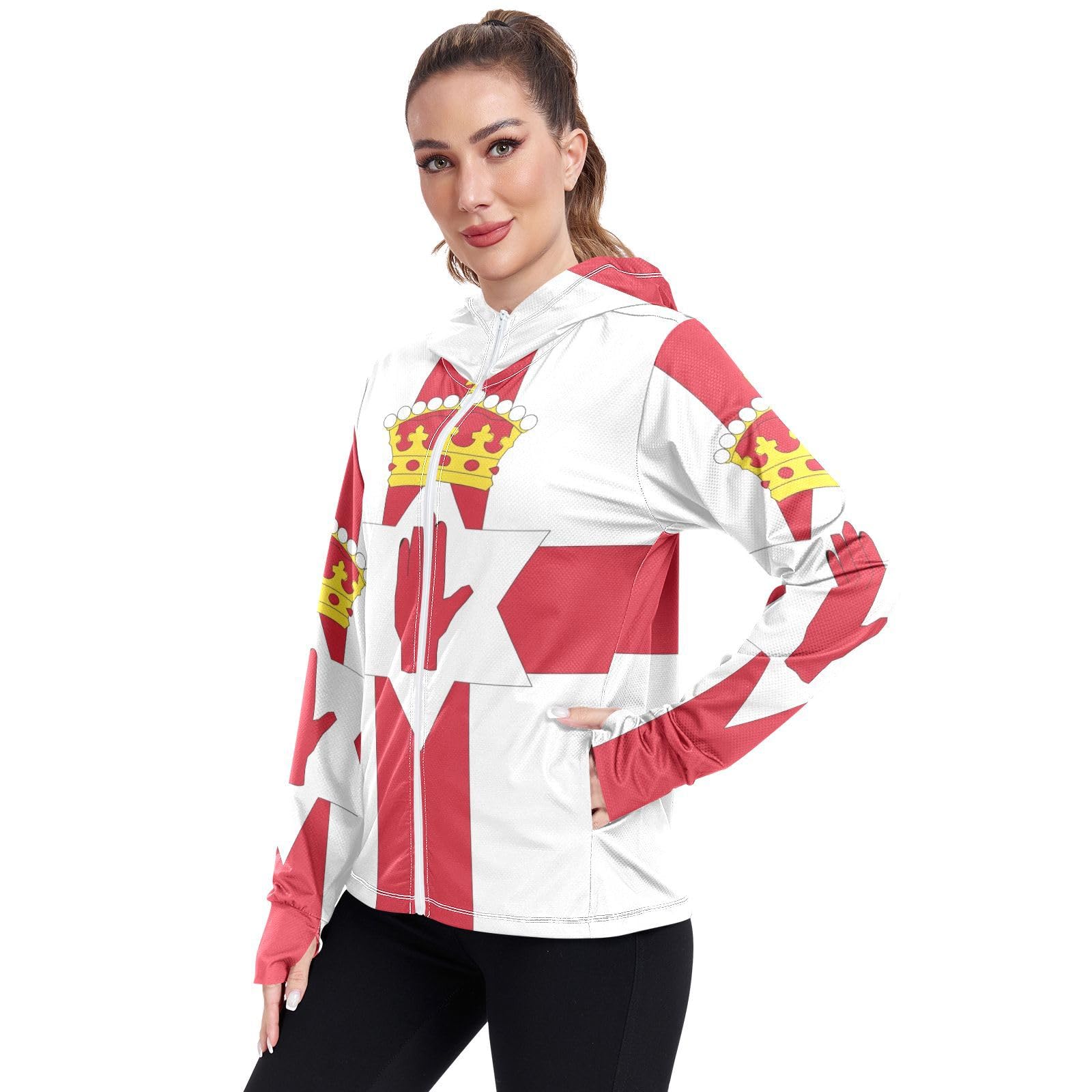 Northern Ireland Flag Womens UPF 50+ Sun Protection Hoodie Jacket Lightweight Long Sleeve Sun Shirt with Pocket Multicoloured