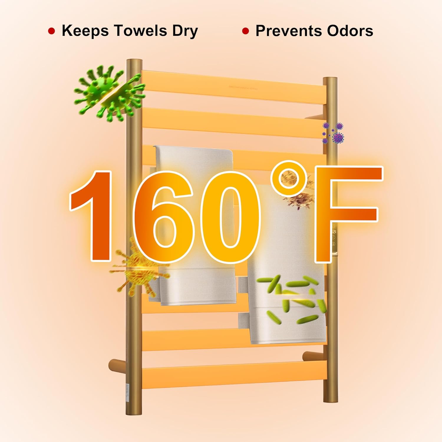 Heated Wall Mounted Electric Towel Warmer Rack,Timer & Temperature Control, 8 Bar Stainless Steel Towel Heater for Bathroom, Brushed Gold, Plug-in(27.56x19.69x4.41in)