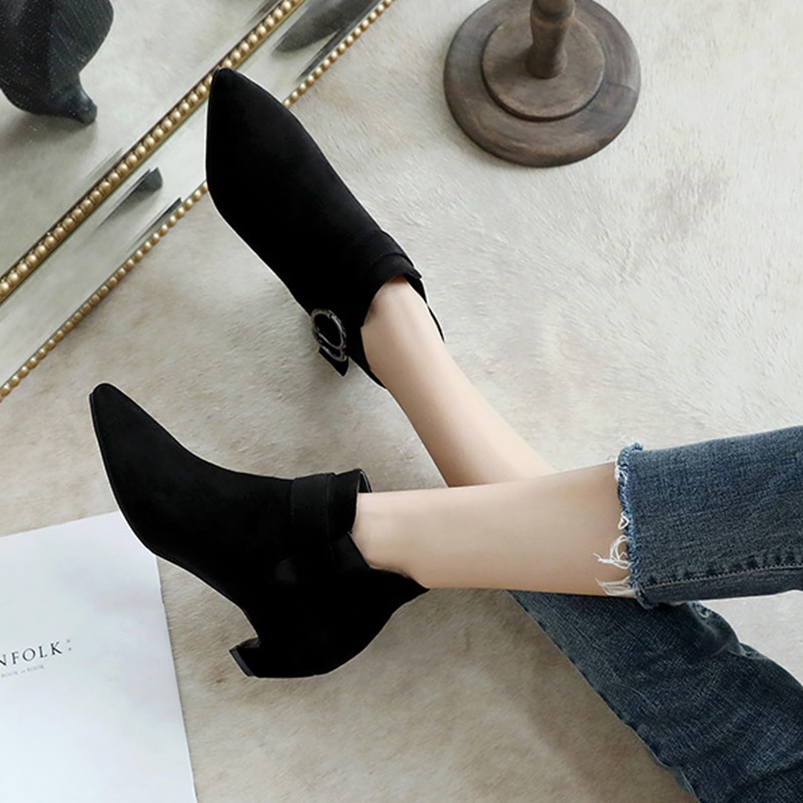 Scarpe Business Casual Donna Stivaletti Camoscio Punta Stretta Fibbia
