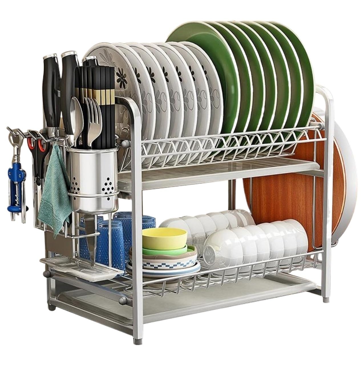 HADECOLL Dish Drainer,Dish Rack 2-Tier Dish Drying Rack Stainless Steel Kitchen Dryer Storage Drainer Easy Dish Organization