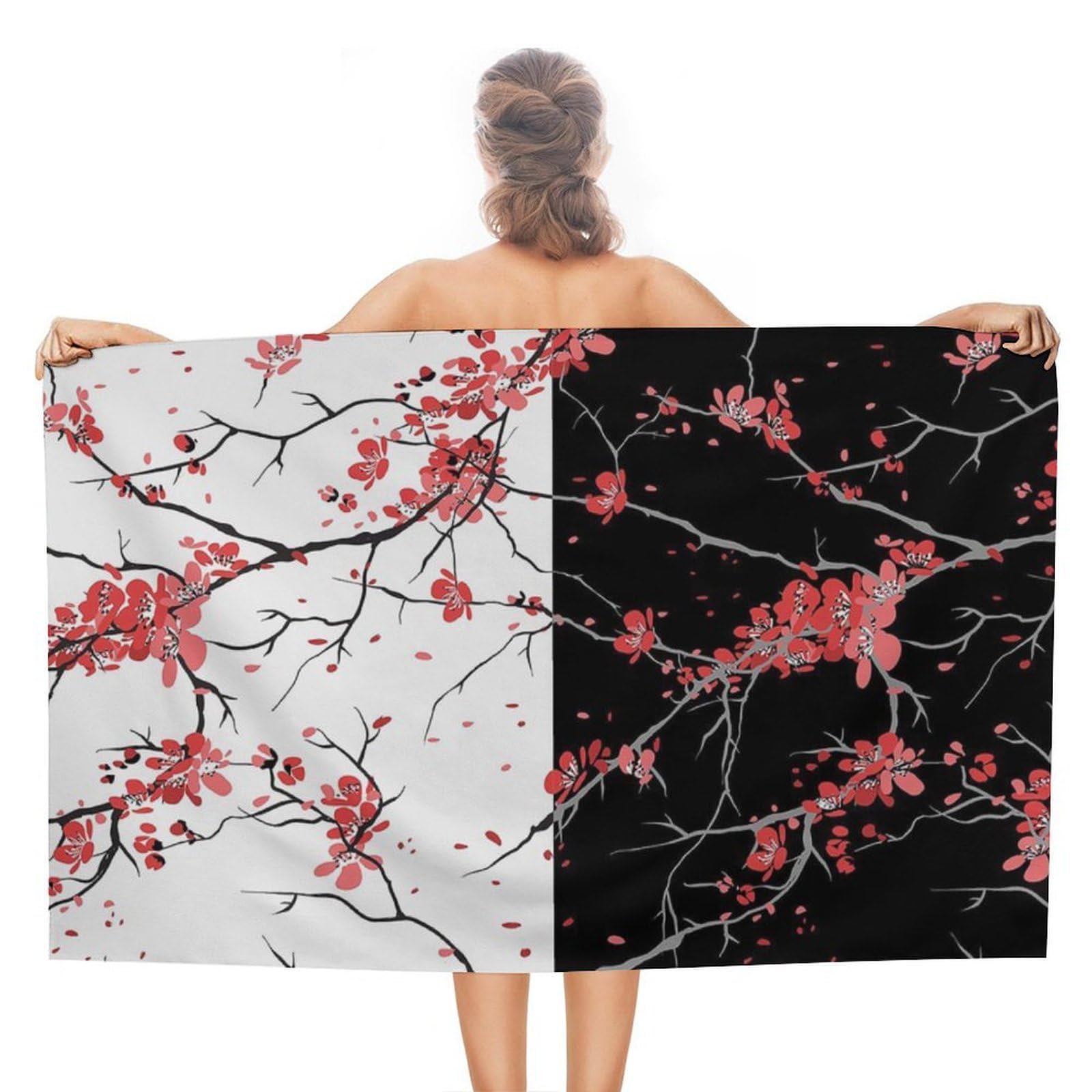 LEDFCVSU Beach Towel, Cherry Blossom Bath Towel, Absorbent Towel for Swimming, Sports, Travel
