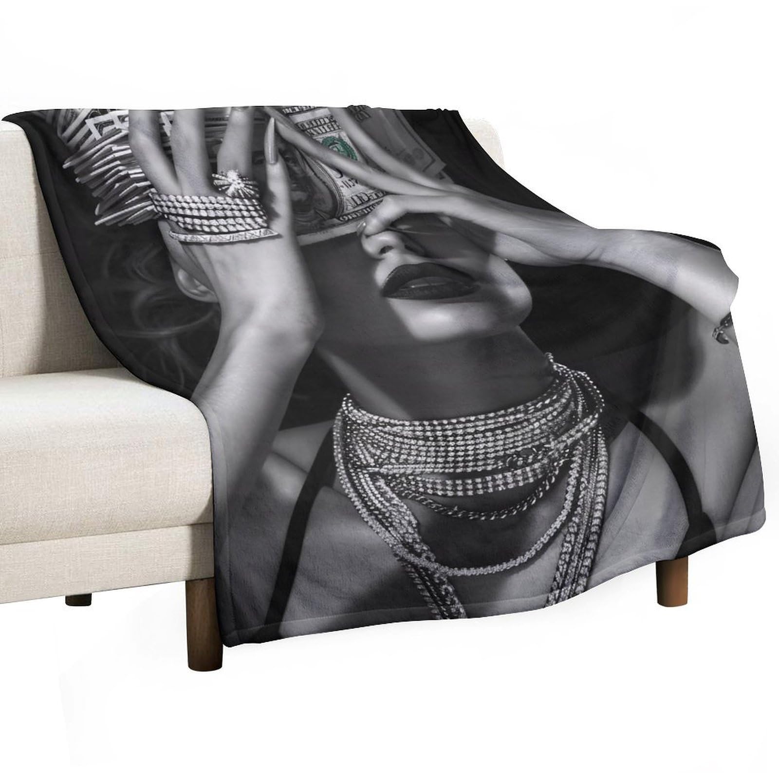 YHGSREUOH Money Face Woman Black And White Wealth 01 Flannel Blankets Fleece Soft Throw Lightweight Plush Gifts for Couch, Bed, Cozy Sofa Plush, Chair, Lovers 100x130cm(40x50in)