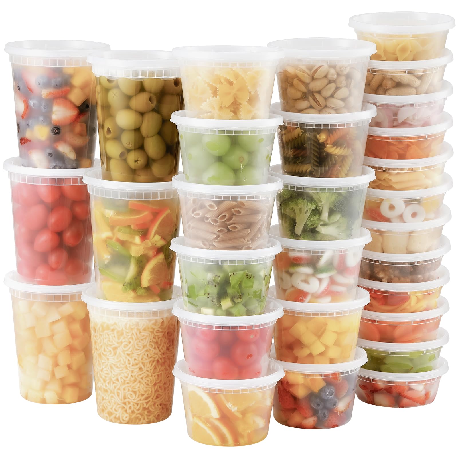 AOZITA 48 Sets Plastic Deli Food Containers With Lids, 8 oz 16oz 32oz Variety pack, Airtight Food Storage Containers, Freezer/Dishwasher/Microwave Safe, Soup Containers For Takeout Food Storage