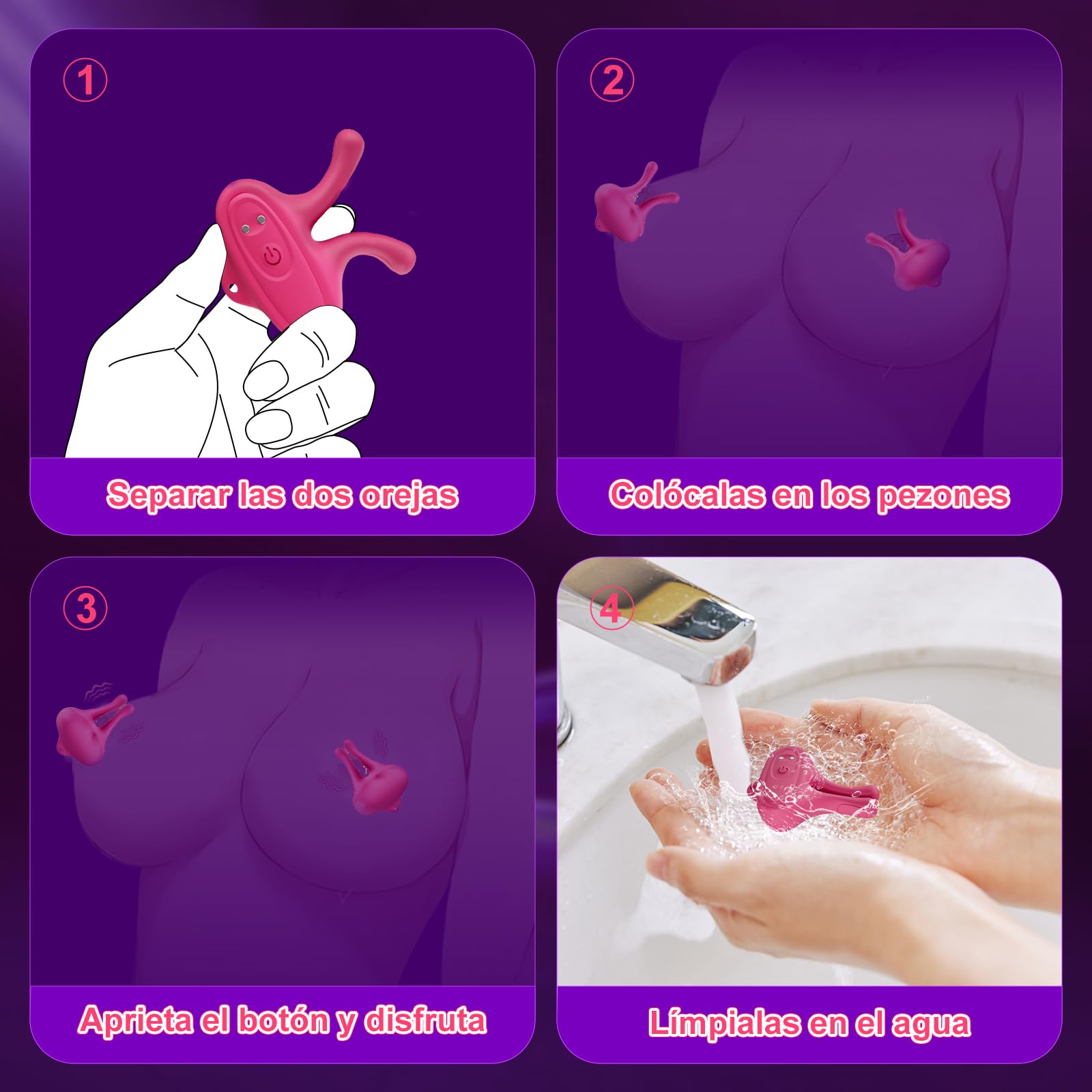 Juguetes sexuales vibratorios para pezones-Vibrador Conejo para mujeres, abrazaderas ajustables para pezones con 9 modos de vibración, vibrador magnético para pezones para BDSM para mujeres y parejas