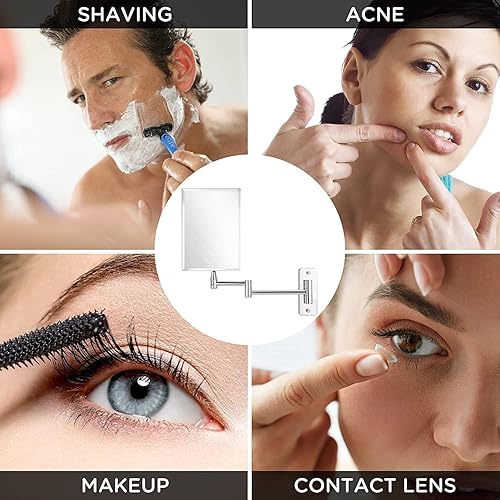 Miniatura 7 de MIRRORVANA Espejo de pared sin marco para baño con extensión giratoria de 11 pulgadas, sin aumento, superficie rectangular de 8.7 x 6.3 pulgadas,