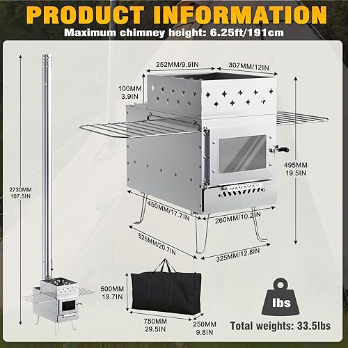 Miniatura 4 de Estufa de tienda caliente de sauna Calentador de camping Estufa de cohete Estufas de pellets portátiles para calefacción casera