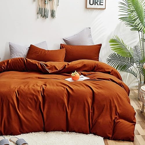 Miniatura 2 de KAREVER Juego de edredón de tamaño matrimonial, color naranja quemado, juego de ropa de cama de 3 piezas para mujer, ligero, color naranja quemado,