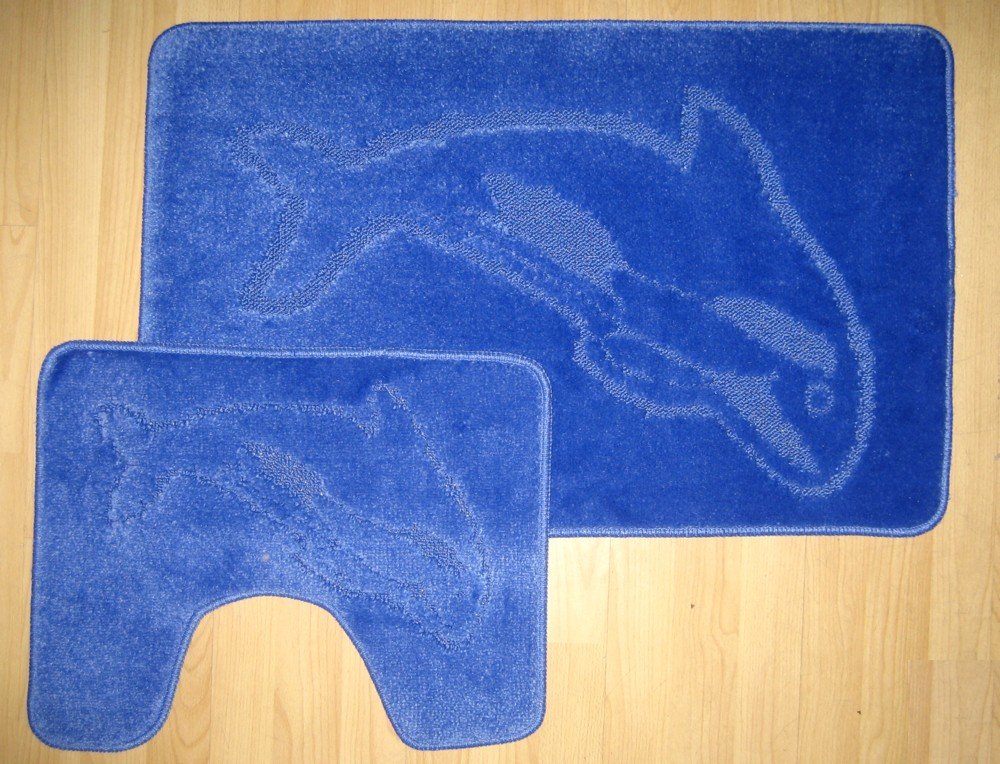 De Lavish Royal Blue Bath Mat Set 2 Piece Non Slip Rubber Pedestal And Bath Mat Set Toilet Dolphin Bathroom Rug New,