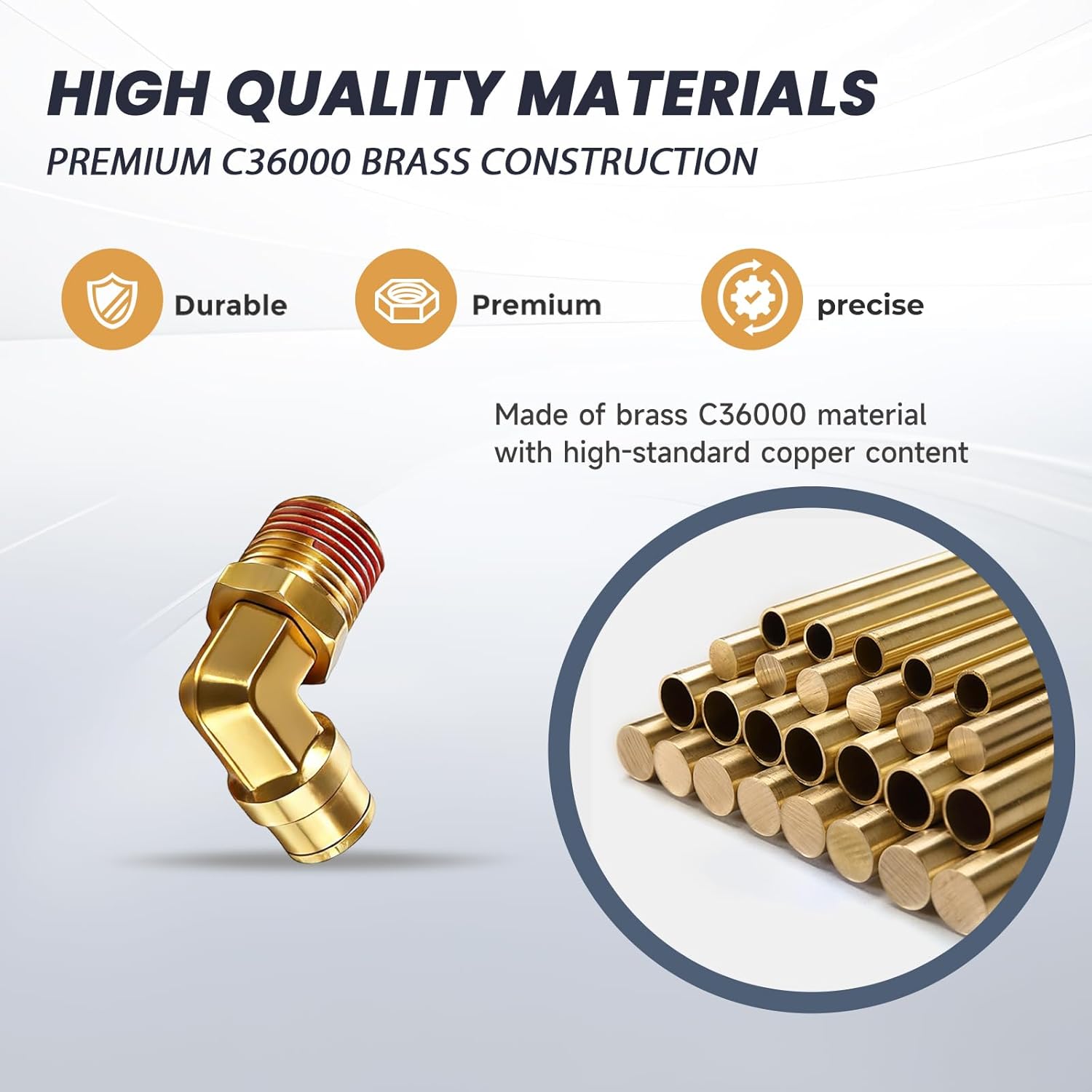 90 Degree Swivel Elbow Push to Connect Fittings,Brass Air Line Connector (Pack of 5) – DOT Air Brake Line Quick Fittings for Truck and Pneumatic System (5/8"OD x 1/2" NPT)