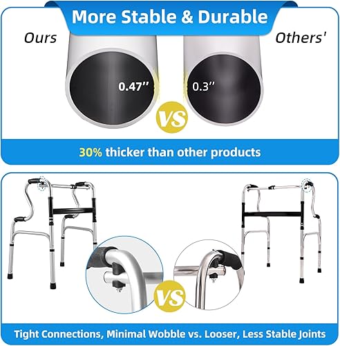 Miniatura 3 de Andador plegable para personas mayores andador plegable con 2 ruedas, andadores de aluminio ajustables de 8 alturas, caminadores estables para