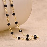 Vista 4 de Joseph Brothers Collar hecho a mano con cuentas negras y doradas para mujer, 14-24 pulgadas Oro amarillo