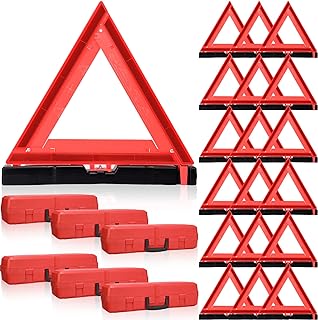 Warning Triangle DOT Approved Foldable Emergency Safety Warning Triangles Reflective Road Safety Triangle with Carrying Case Heavy Base Roadside Safety Warning Sign for Car Truck (18 Pcs)