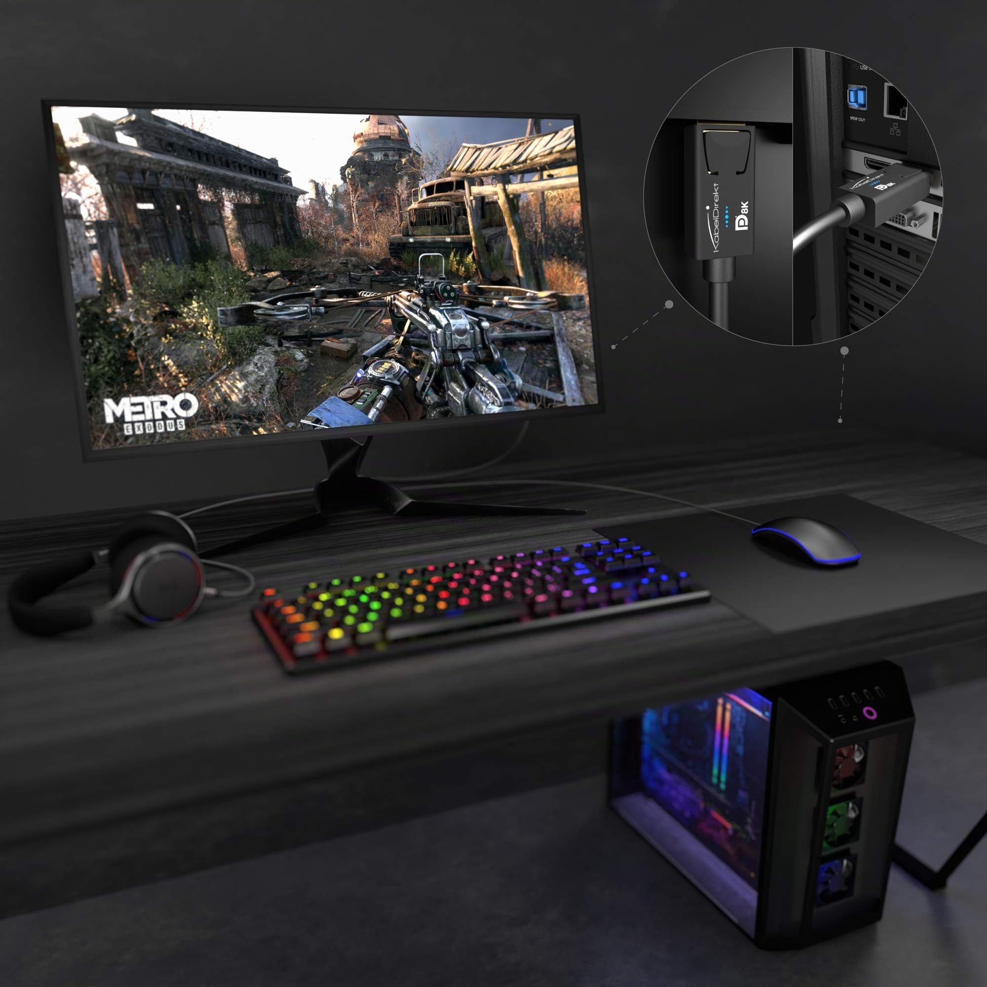 KabelDirekt – Cable DisplayPort 8K con blindaje A.I.S. y certificación VESA – 2m (para PC de gaming DP 1.4/portátiles/tarjetas gráficas/monitores con 8K@60Hz, 4K@120 Hz y 144Hz/165Hz/240 Hz)