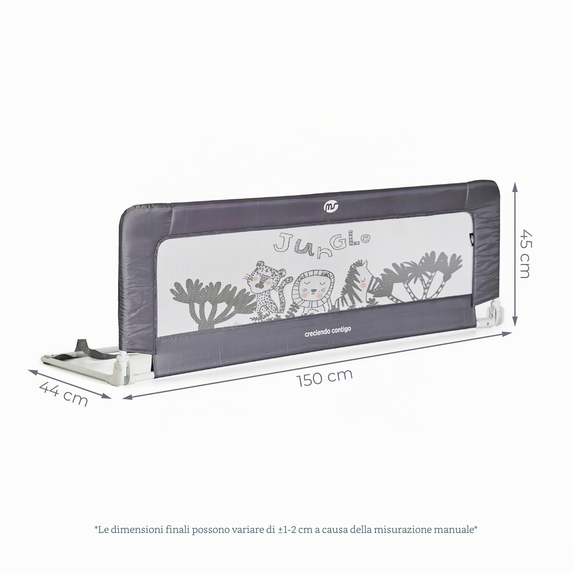 ms Baby World - Balaustra di sicurezza portatile per bambini | Barriera per letto da viaggio | pieghevole e portatile, fissaggio sicuro, 150 cm | Grigio.