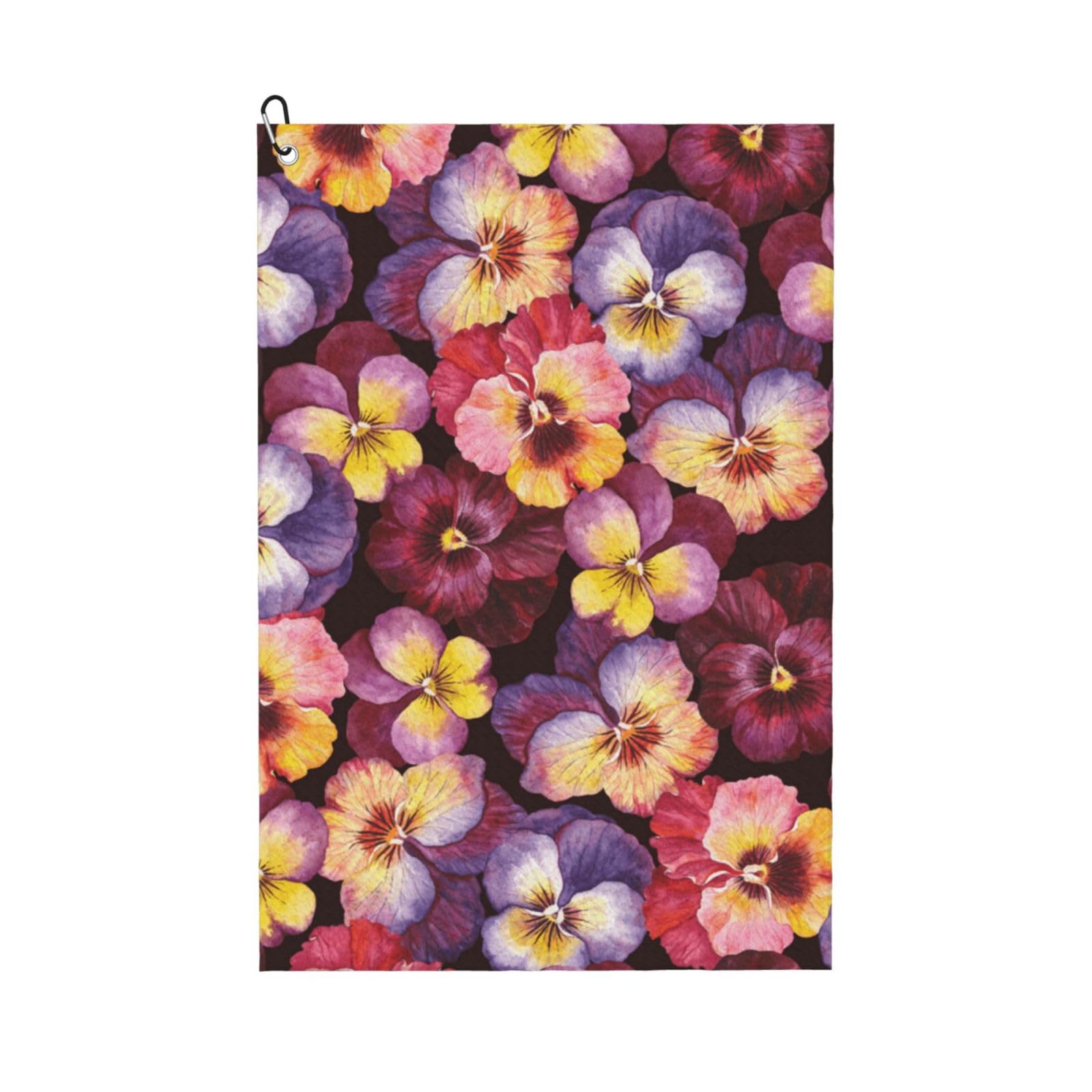 Hnnkloy Watercolor Pansy Flowers, 16x24 in Portable Waffle Golf Towels with Carabiner Clip for Golf Bag