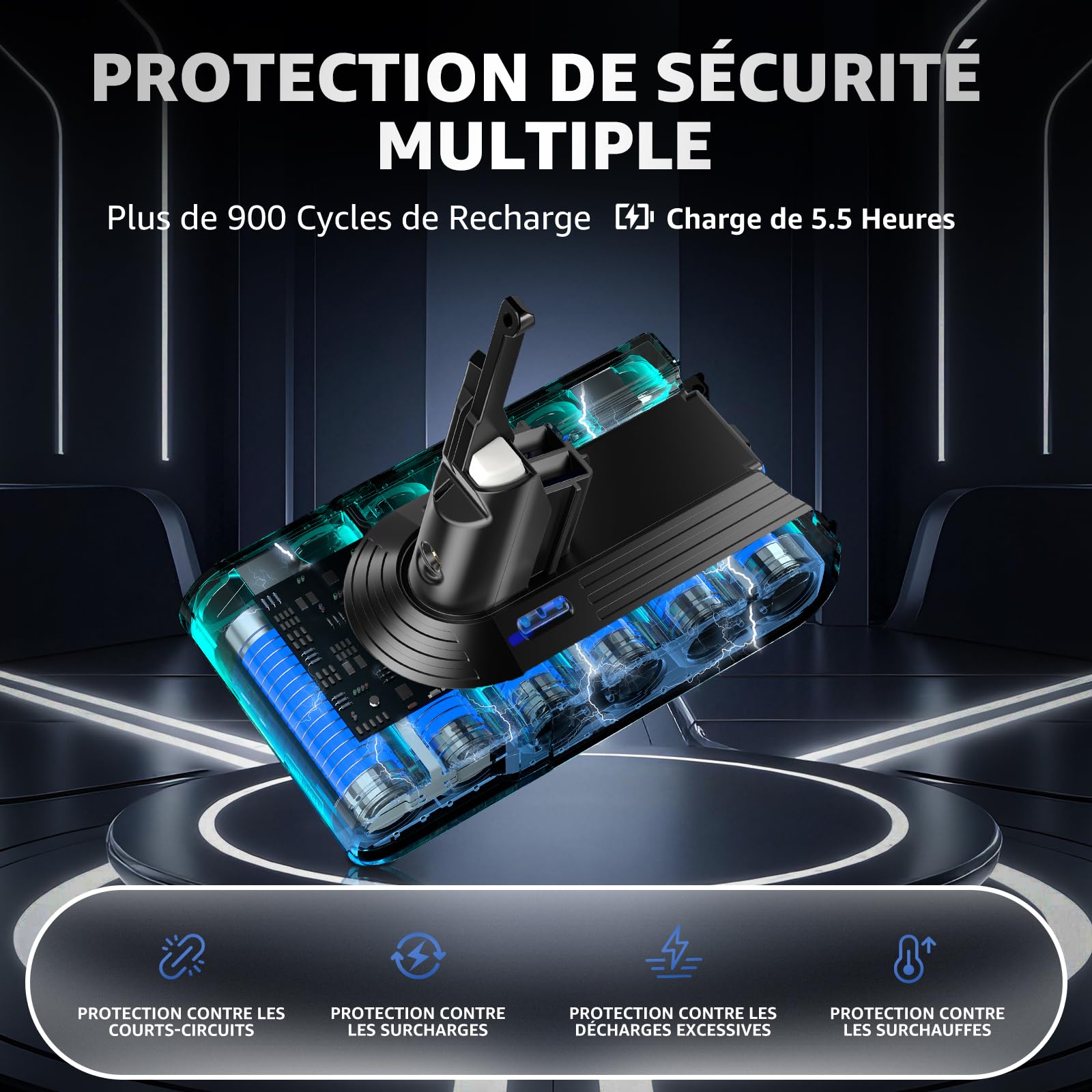 EGR Améliorée V8 Batterie Compatible pour Dyson V8 Absolute/Animal/Motorhead/Fluffy SV10 Carbon Fiber Aspirateur Batterie avec 5 Filtres et 3 Vis - 4