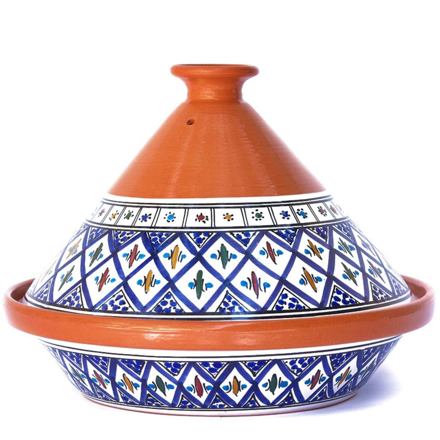 Kamsah Tagine Pot for Cooking and Flavor Enrichment - Large Clay Pot 12”, 5.5 QT - Non-Stick Handmade Cookware - Moroccan Ceramic Pots for Cooking with Lid & Serving Bowl - Bohemian Supreme Blue