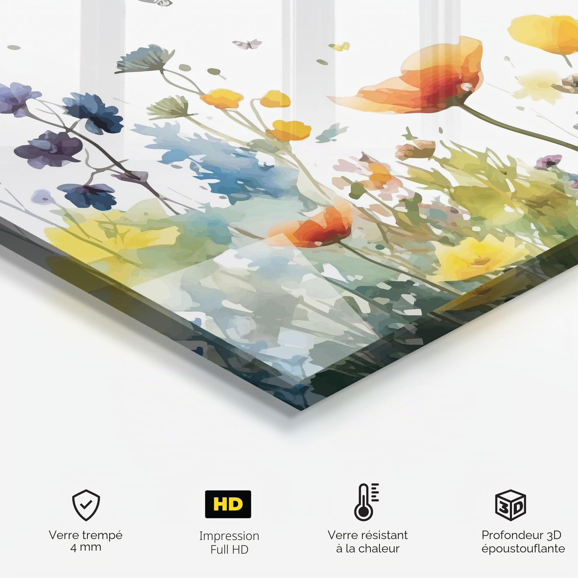 ARTHUB® Crédence de Cuisine en Verre 60x150 cm, Watercolor Spring Flowers | Protection Contre Les éclaboussures, Revêtement Mural en Carreaux, Plaque en Verre, Verre trempé, Paysages, Printemps