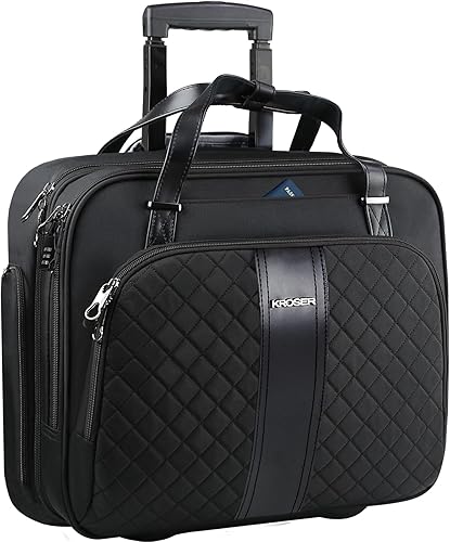 KROSER Maletín con ruedas para laptop de hasta 15.6 pulgadas, repelente al agua con bolsillos RFID para viajes, negocios, mujeres, Quilte Negro,