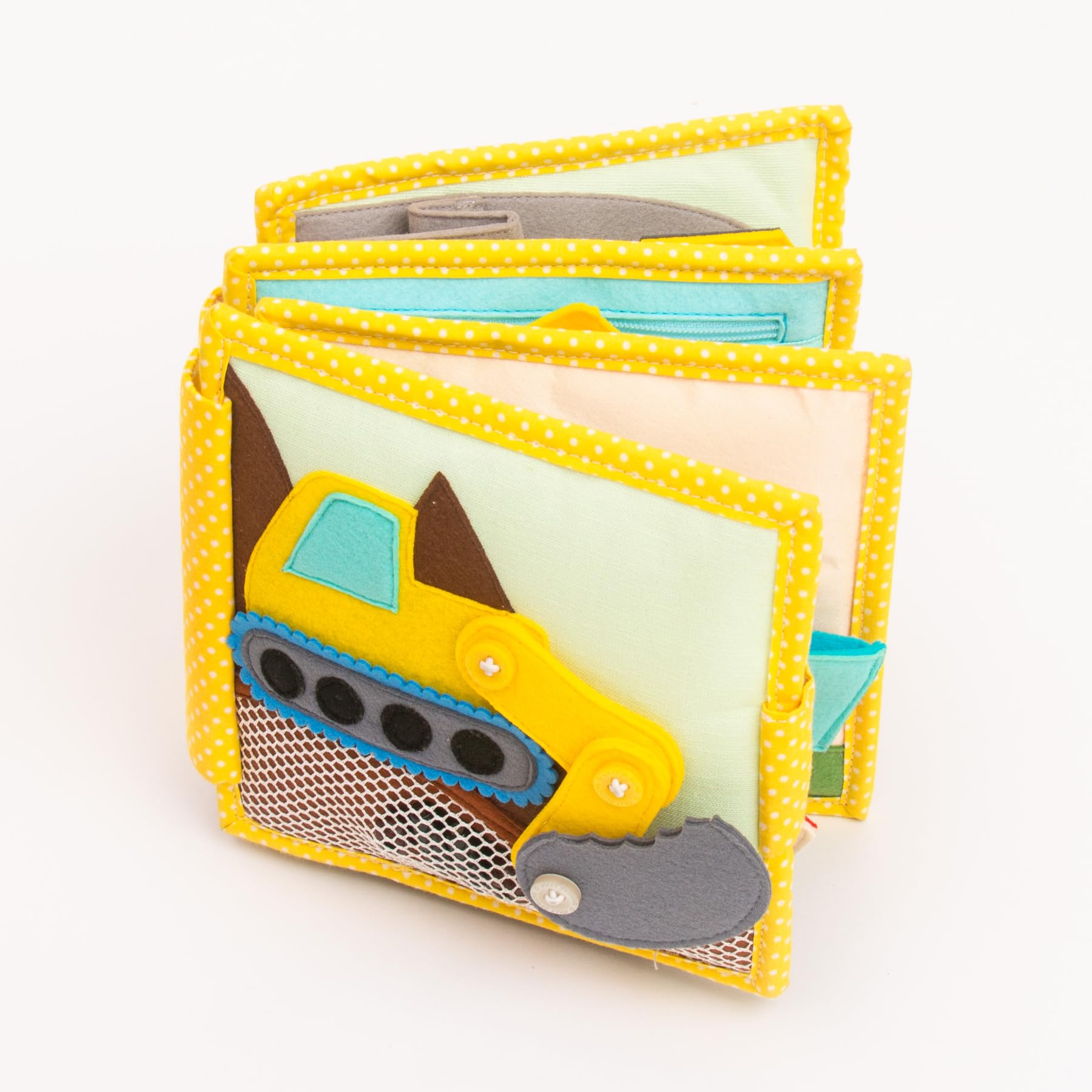 Jolly Designs Mini Quiet Book Il mio primo escavatore - Giocattoli Montessori a partire dai 18 mesi - Busy Book & Libro in stoffa in feltro - Giocattoli educativi per veicoli e regole del traffico