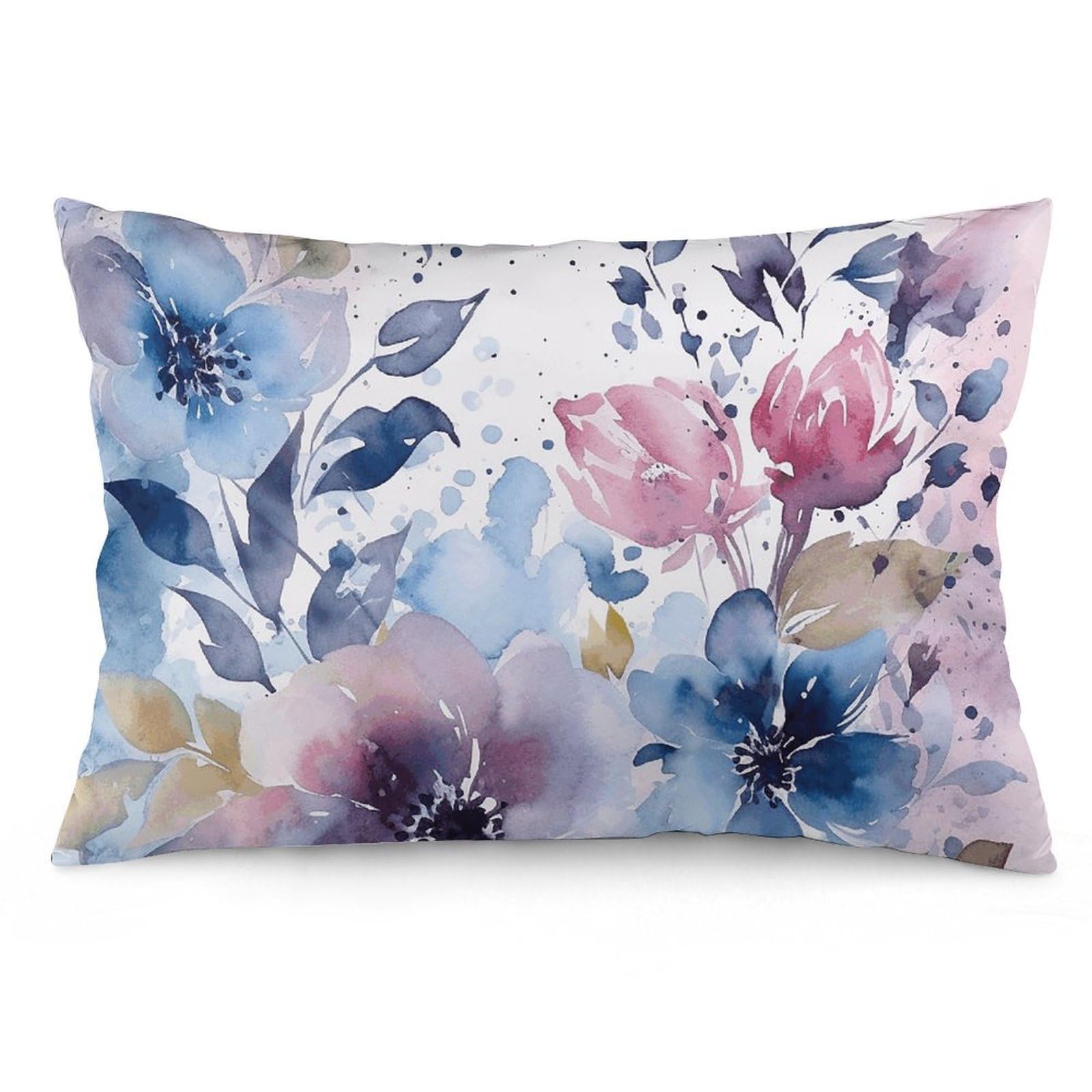 2 Pack Pillow Cases for Hair and Skin, Soft Breathable Pillow Case Covers with Hidden Zipper, Floral Watercolor Painting Pillowcase 12 "x20 Pillow Covers for Sleeping Gift
