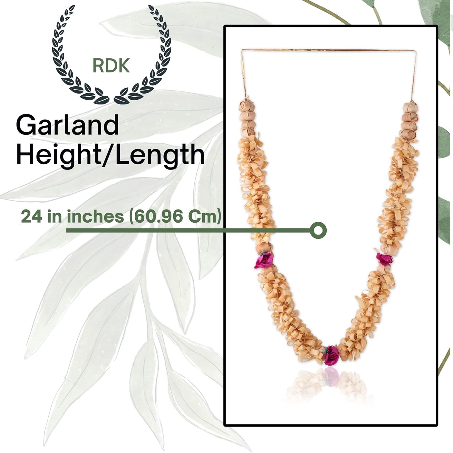 RDK Sandalwood Processed Photo Frame Haar Mala | Chandan Scented Wooden Chaal | Wooden Garland for Photos of Loved Ones|Traditional Mala for God, Ancestors and Pitra, Pooja Room (24 Inch)