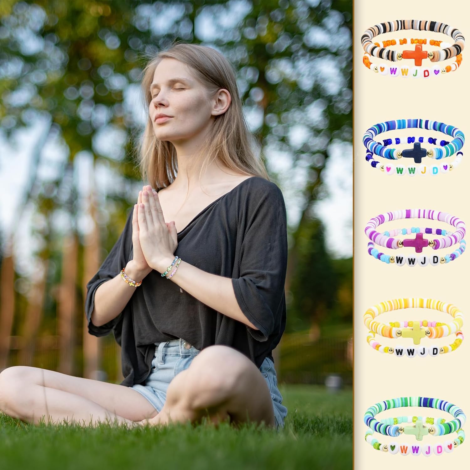 60 Pcs Jesus Loves You Christian Bracelets Bulk Easter WWJD Colorful Friendship Bracelet for Women Bible Verse Religious Cross Beaded Wristband for Church Reminder Jewelry Gift - Image 4