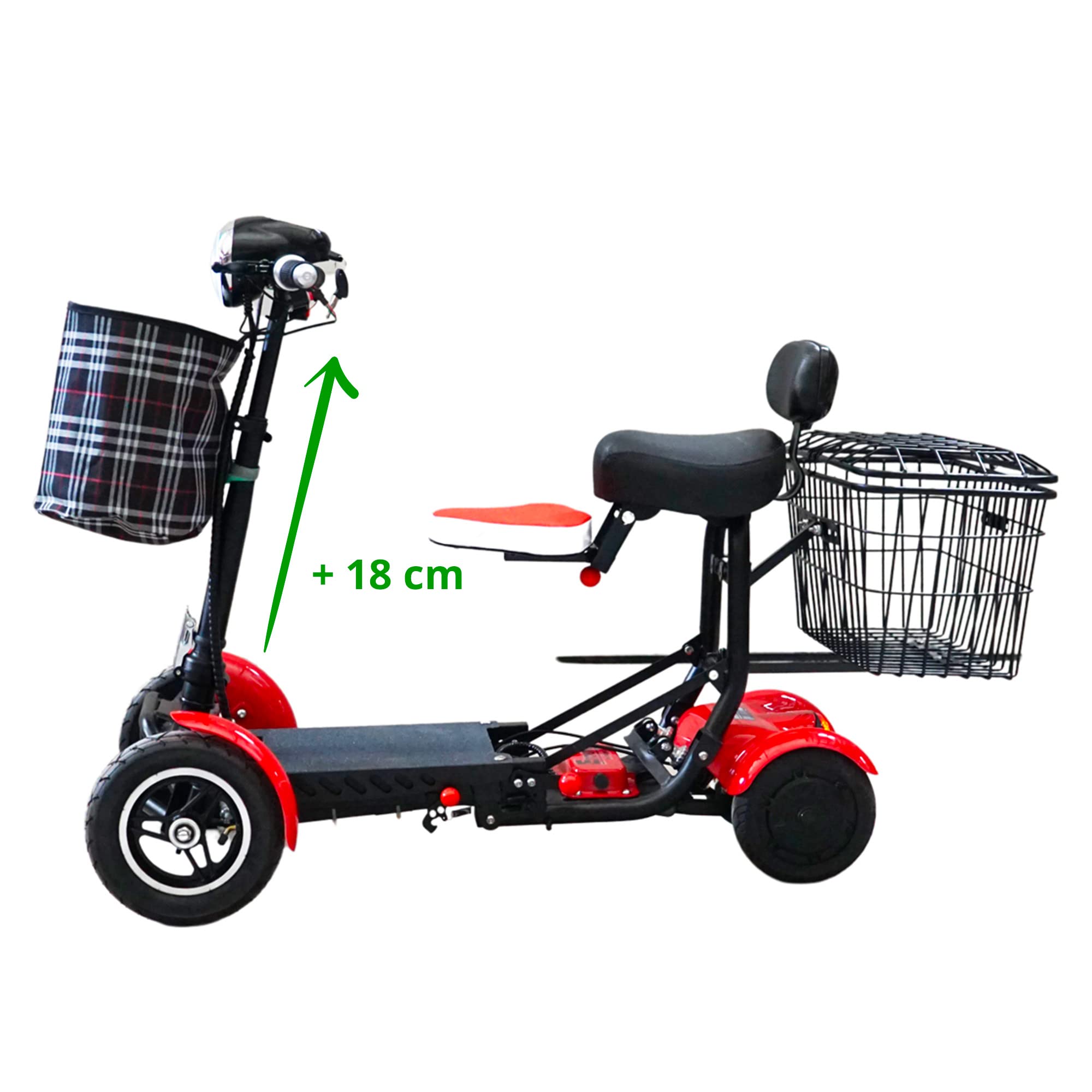 Fold 1 Li-ion – Plegable Scooter de movilidad de 4 ruedas – Batería de iones de litio para inválidos y mayores - Batería de larga duración – Incluye cargador y cesta (Rojo)