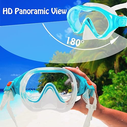 Miniatura 3 de Equipo de esnórquel para niños, esnórquel seco HH HHAO Sport Kids Snorkel Set Junior Anti niebla vista panorámica de 180, gafas de natación con
