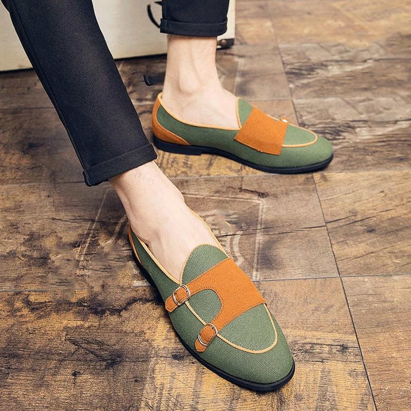 Men's Suede Two Tone Double Monk Dress Oxford Classic Evening Slip Resistant Low Top Rubber Sole Non Slip Tuxedo Plain Toe Slip-on Synthetic Pu Leather3