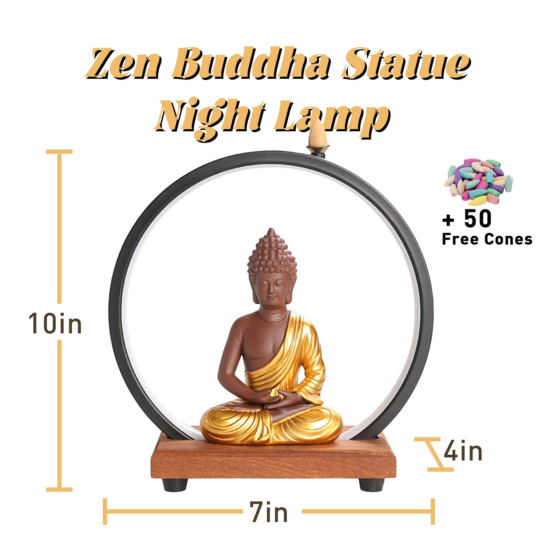 Zen Buddha Statue with LED Round Table Lamp | Aroma Yoga Garden Decor | Patio Lawn Decor Meditation Statue - Tranquil Home Decor (Blue)