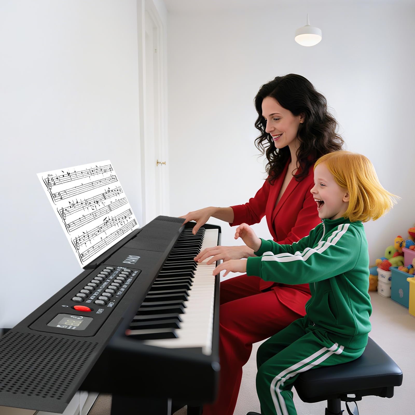 KOMFOTTEU Piano Numérique 88 Touches, 1000 Sons, 1000 Rythmes & 150 Chansons de Démonstration, Clavier de Piano Électroniques avec Microphone, Pianos Numériques pliables, Double Clavier, noir