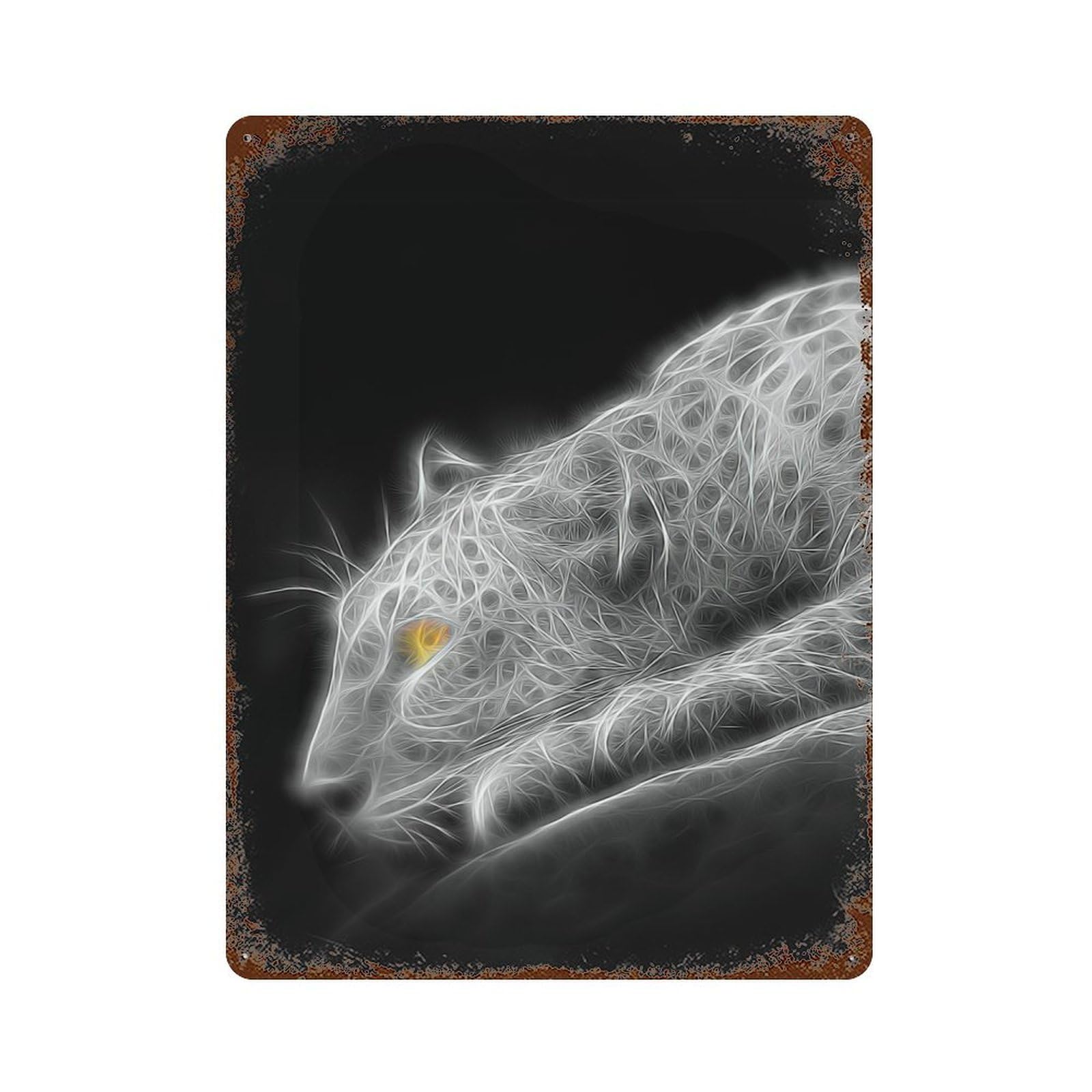 Cheetah Fractal White Grey 15.7"x11.8" Retro Metal Sign, Vintage Wall Decor for Garage, Bar And Workshop Decor