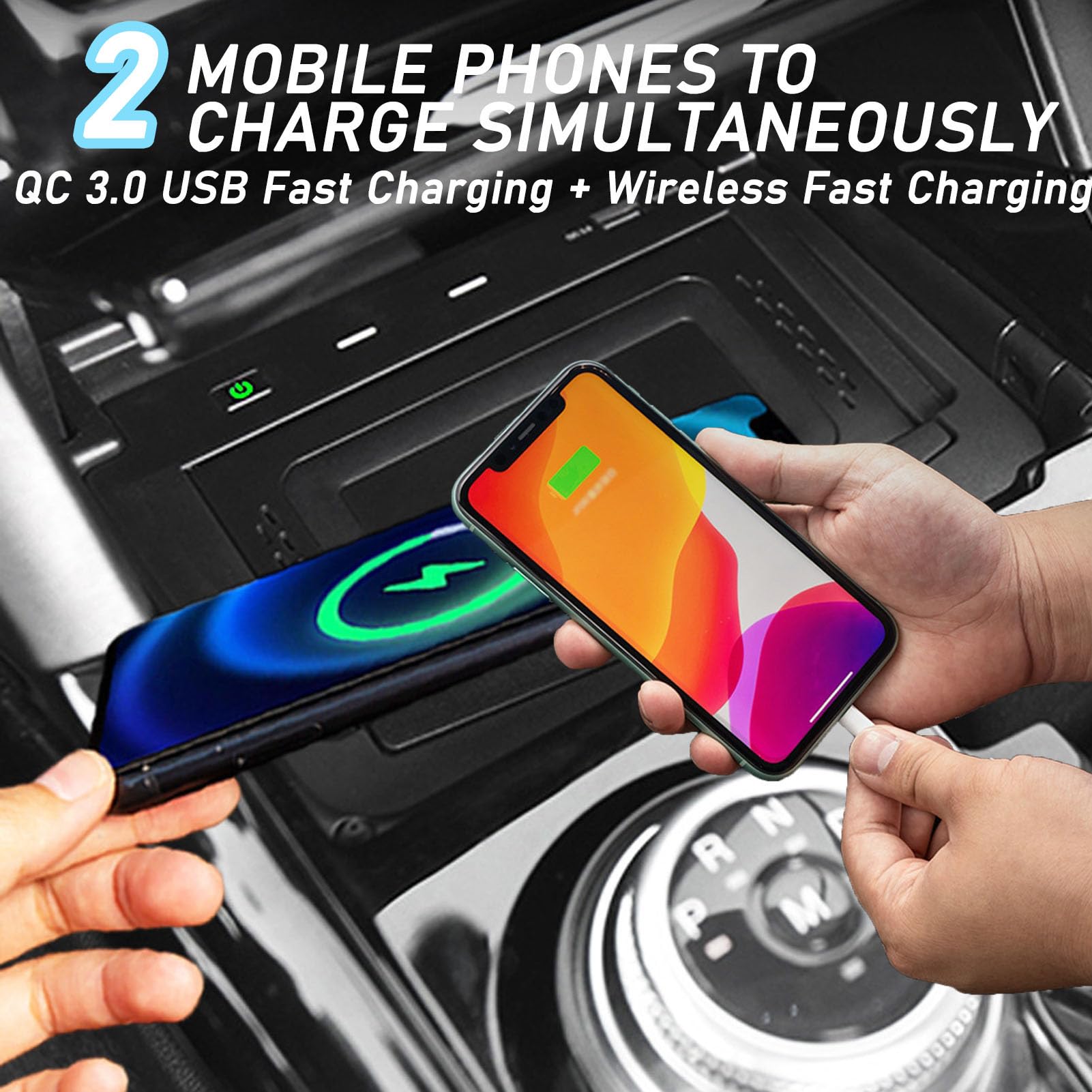 Caricabatterie Wireless per Auto per Explorer Platinum/XLT/Base Sport Tutti i Modelli Accessorio con 15 W Wireless e USB Qc3.0 Ricarica Rapida Regalo per la Famiglia