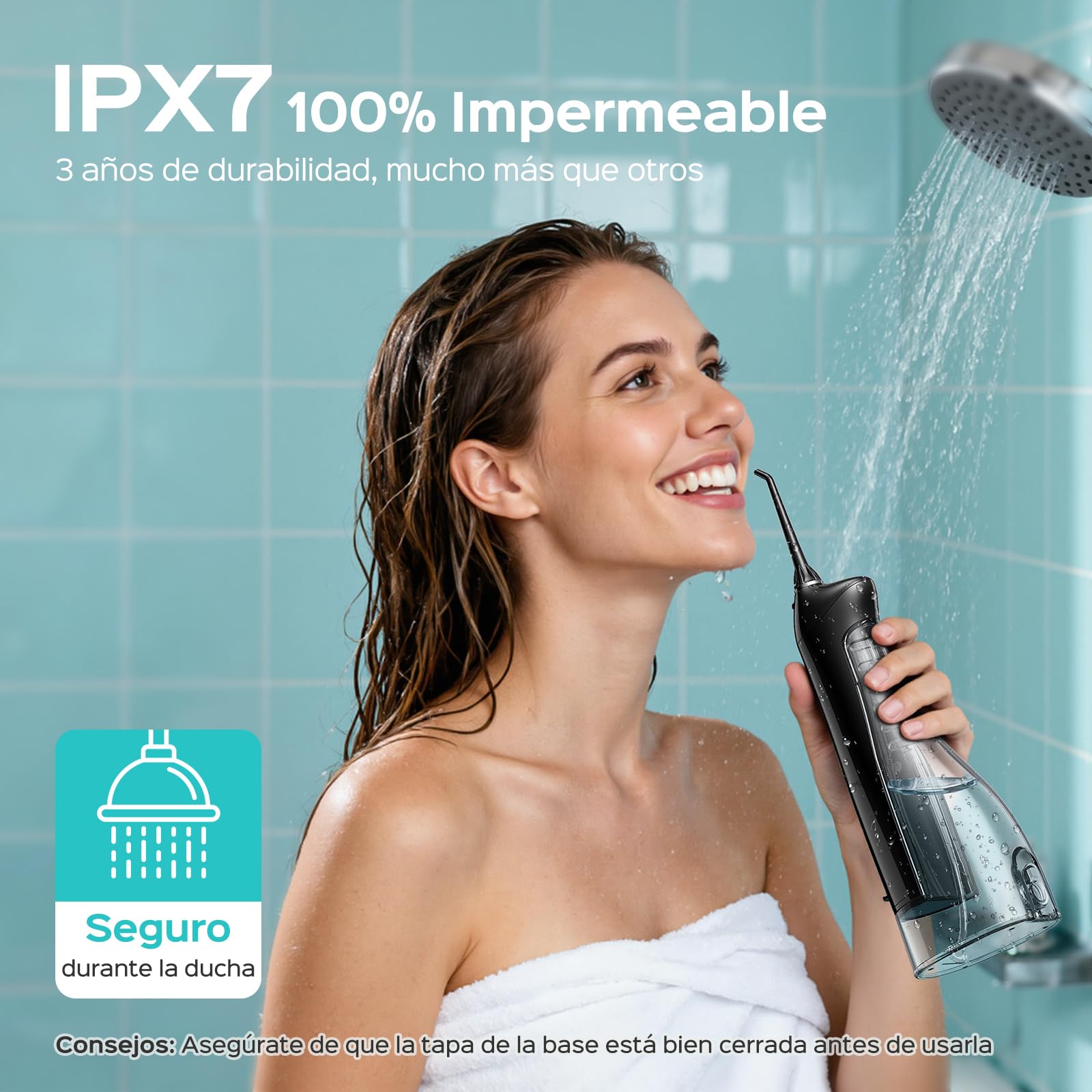 COSLUS C20 Irrigador Bucal Portatil Flosser: 300ML Irrigador Dental Inalámbrico de Riego para Limpieza Dental Doble chorro de agua IPX7 Impermeable Limpieza Diente Para Hogar baño y los Viajes Negro