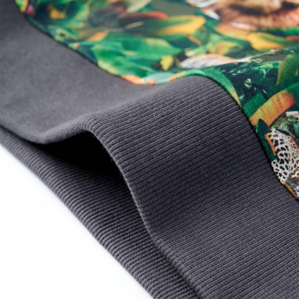 Sudadera infantil con diseño de selva azul petróleo de 95% algodón, 5% elastano, camiseta de manga larga con cuello redondo y puños acanalados para niños y niñas, uso diario y tiempo libre