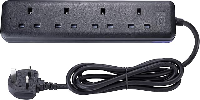 LIPWEL Black Extension Lead 4way Power Strip 6FT Extension Cord Power Socket 1.8m Extension Cable 13A Multi Plug for Home, Office,Kitchen.