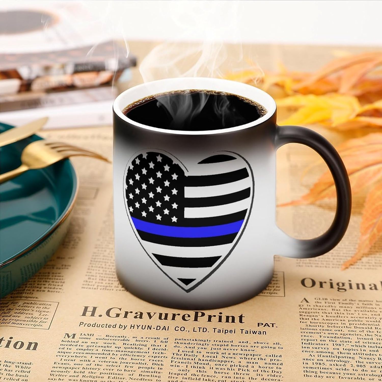 Police U.S. Flag Funny Color Changing Coffee Mug Ceramic Magic Cup Personalized Discoloration Tea Mugs