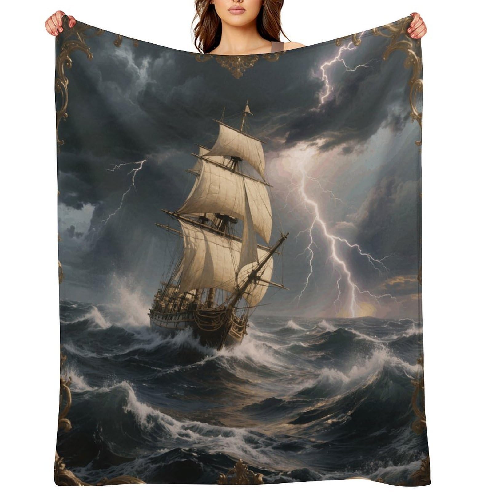 Sailing Ship in Stormy Sea Throw Blanket for Couch and Bed Super Soft Warm Lightweight Throw Blankets Cozy Fuzzy Flannel Blanket Personalized Decorative Blankets for Sofa Decor 30"x40"