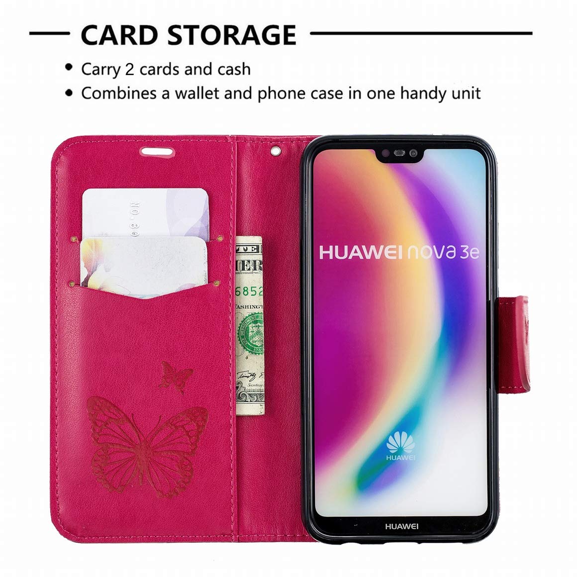 Yiizy Custodie per Huawei P Smart 2019 Pot-LX1 Cover, Farfalla Stile PU Pelle Portafoglio Cover per POT-LX1AF ProSilicone TPU Morbido Carte, Funzione Stand, Magnetica Protettivo (Grigio