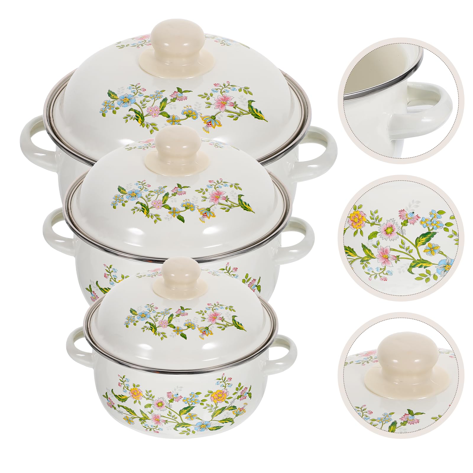 OUNONA Lot de 3 Casseroles Émaillées Couvercle Fond Plat pour Purées Bébé et Soupes Ustensiles Cuisine Pratiques et Légers